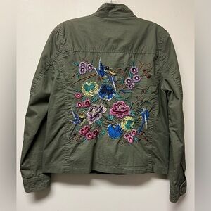 Charlotte Russe Jacket Women’s Small Green Military Style Khaki Embroidered Back